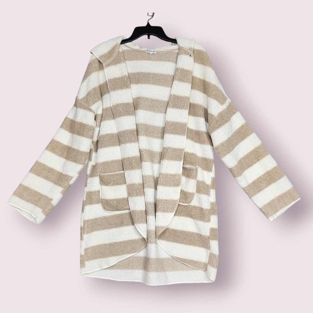 P.J. Salvage Sherpa Hooded Lounging Jacket Duster Cardigan‎ Plush Striped XL